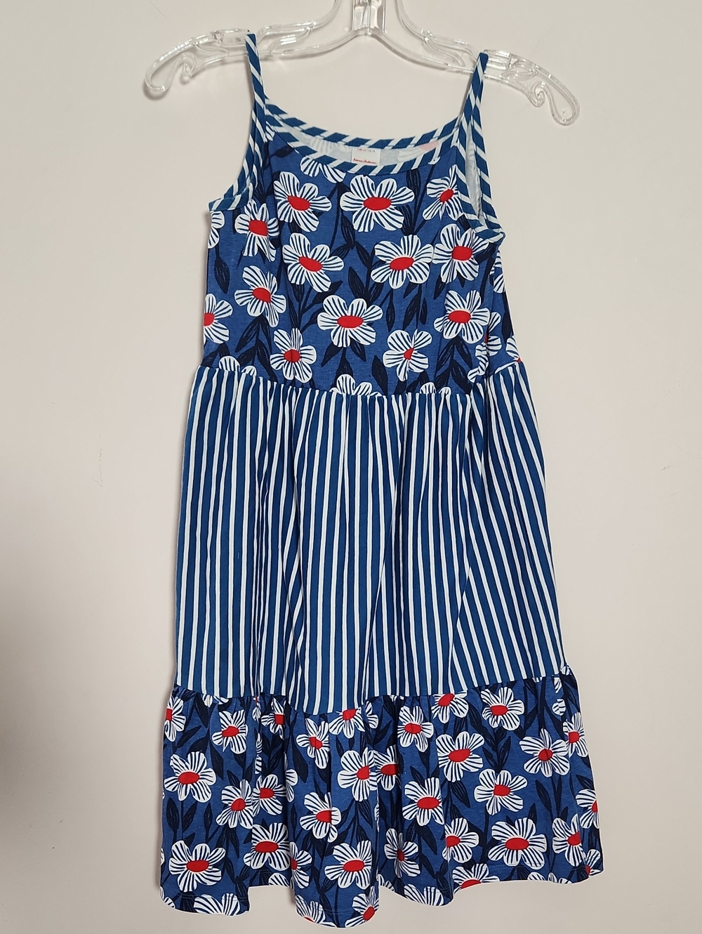 Hanna Andersson Cotton Jersey Daisy Floral And Blue White Stipe Girls Dress 10y
